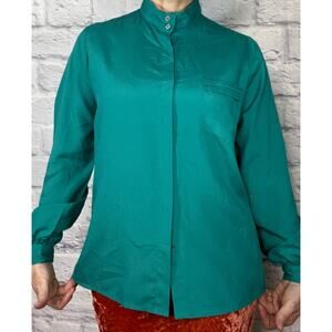 Vintage 80's  Susan Hutton Vibrant Turquoise Button Up Blouse